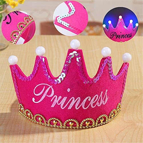 SoleSa Children's Led Light Birthday Party Crown Craft Tiaras and Crowns for Birthday Party and Festivals Printed Different Pattern of Letters (H-Princess Crown-Rose)