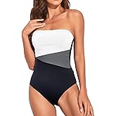 Holipick Women Tummy Control One Piece Swimsuits Strapless Bandeau Bathing Suits Slimming Halter Swimwear
