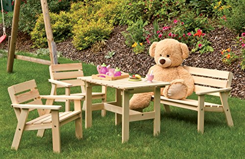 Kinder Gartengarnitur Sitzgruppe aus Holz 4 tlg Kiefer natur – Bild 4