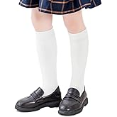 Marchare Girls Knee High Socks Kids Boys School Uniform Seamless Cotton Socks Stockings White Black Grey 3/6 Pack