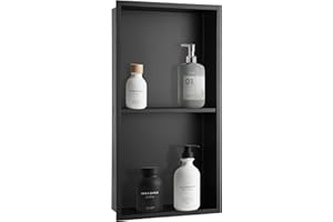 Muschbath Matte Black Recessed Shower Niche (12” x 24“), No-Tile, Stainless Steel, Built-in Wall for Bathroom, Bedroom, Living Room Storage