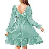 Arshiner Girls Dresses Long Sleeve Tie Back Fall Winter Off Shoulder Dress Kids Clothes