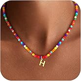 Treasure Bender Colorful Initial Necklaces for Girls Kids Women, Cute Beaded Initial Necklace Teen Girl Gifts Trendy Stuff, Bohemian Letter Necklace Birthday Gifts for Women Girls Jewelry