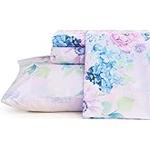 JSD Purple Hydrangea Floral Sheet Set King Size, 4 Piece Printed Microfiber Bed Sheets Deep Pocket