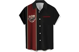 WHO IN SHOP Men's Short Sleeve Button Up Hawaiian Shirt 1950s Vintage Bowling Shirts