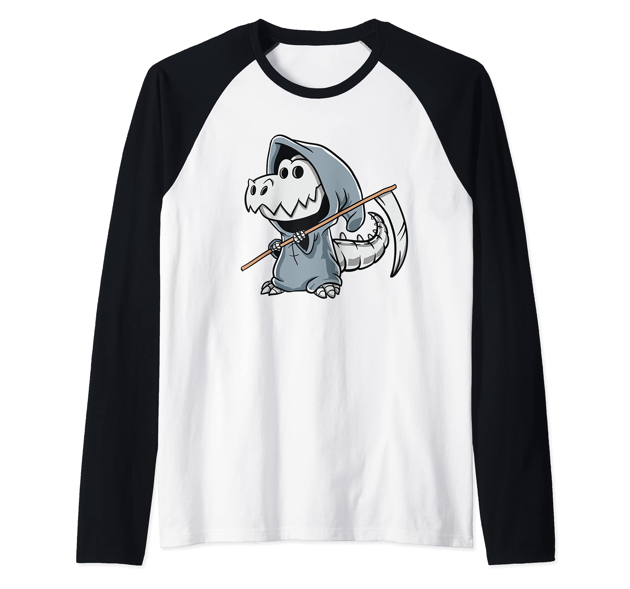 T-Rex Skeleton Dino Grim Reaper Dinosaur Halloween Costume Raglan Baseball Tee
