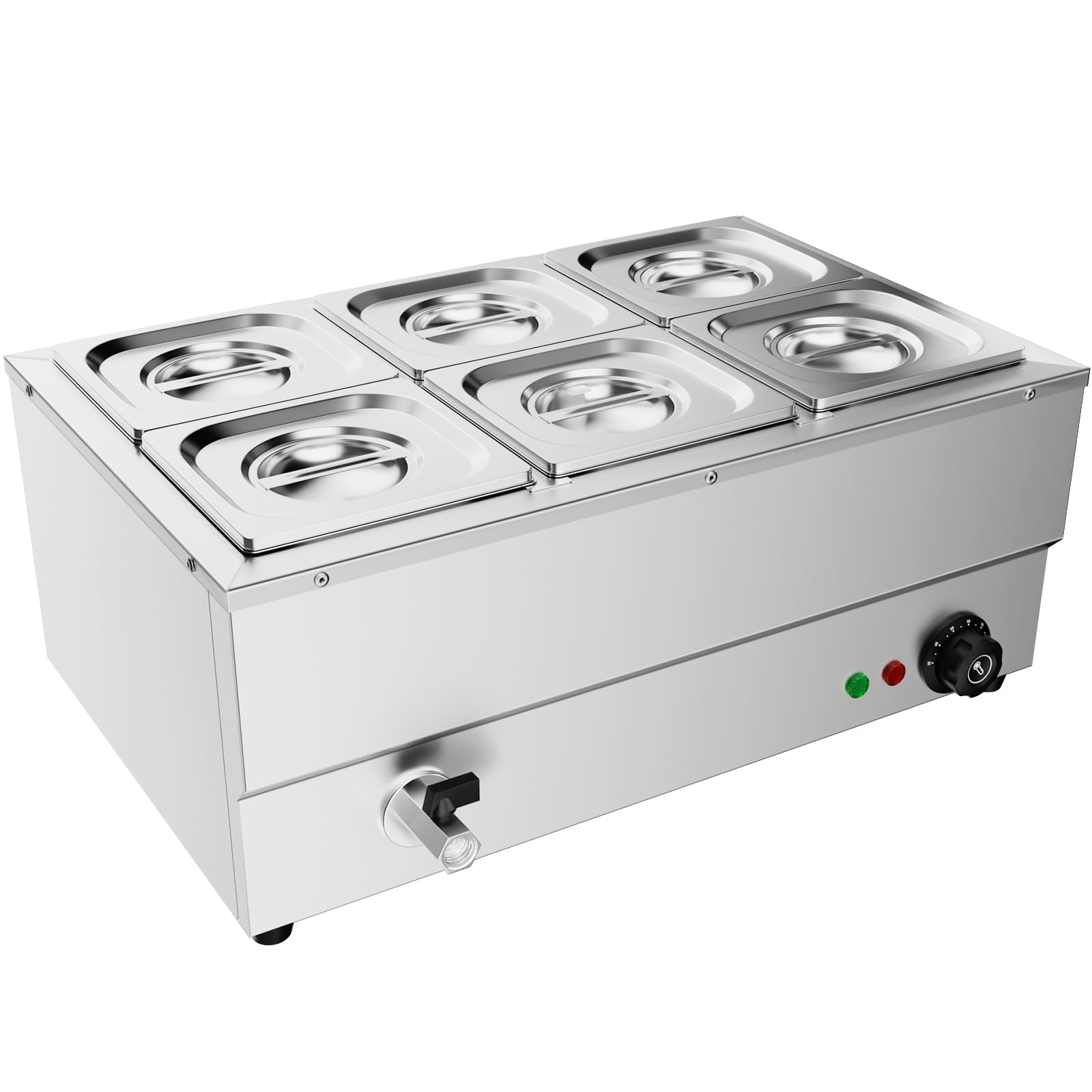 TAIMIKO Commercial Electric Food Warmer Stainless Steel Bain Marie Buffet Food Warmer Steam Table for Catering and Restaurants Wet Well Wet Heat 1500W (6x 1/6 GN Pans)