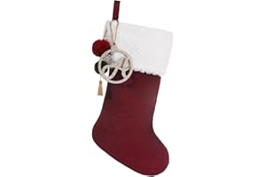 Pxniy Personalized Gold Wooden Initial Christmas Stocking, 19.5 inches Velvet Christmas Stocking with pom poms,Christmas Decorations for Xmas Fireplace Holiday Party(Burgundy A)
