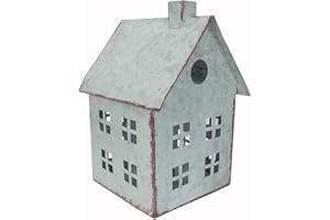 Sweet Summer Living Tabletop Farmhouse Decor, Tin Houses, Christmas Display Village House 8 Inch Height X 5.5 Inch Width X 4.5 Inch Length Metal Galvanized Antique Gray