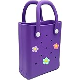 vaxvvik Mini Rubber Beach Tote Bag, 6.5''x8.0''x3.1''(L/H/W), Waterproof Beach Bag with Random Charms