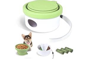 MEINV Collapsible Travel Dog Bowl with Lid, 3 in 1 Portable Silicone Dog Food and Water Bowl with 3 Poop Bags, Folding Pet Food Container for Puppy Cat Beach Camping Hiking Walks Essentials (Green)