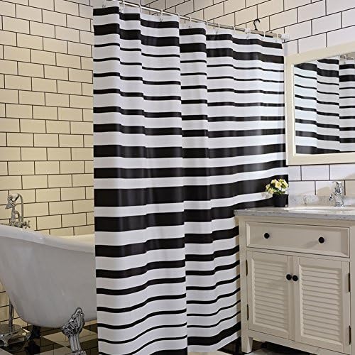 Black and white strip thickening shower curtain,Waterproof mildew Bathroom partition drapes ?????? Bath curtain-G 180x200cm(71x79inch)