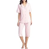 Fishers Finery Button Down Pajamas for Women Capri Pajama Sleepwear Set with Gift Box