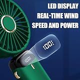 Jsdoin Hand Held Fan USB Rechargeable 5 Speeds with LED Display Green view 4