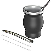 Beruth 8oz Yerba Mate Cup Set, Double Wall 304 Stainless Steel Mate Gourd, Heat Insulated Mug & Anti-Scalding Design, Includes 2 Bombillas & Cleaning Brush (Black)