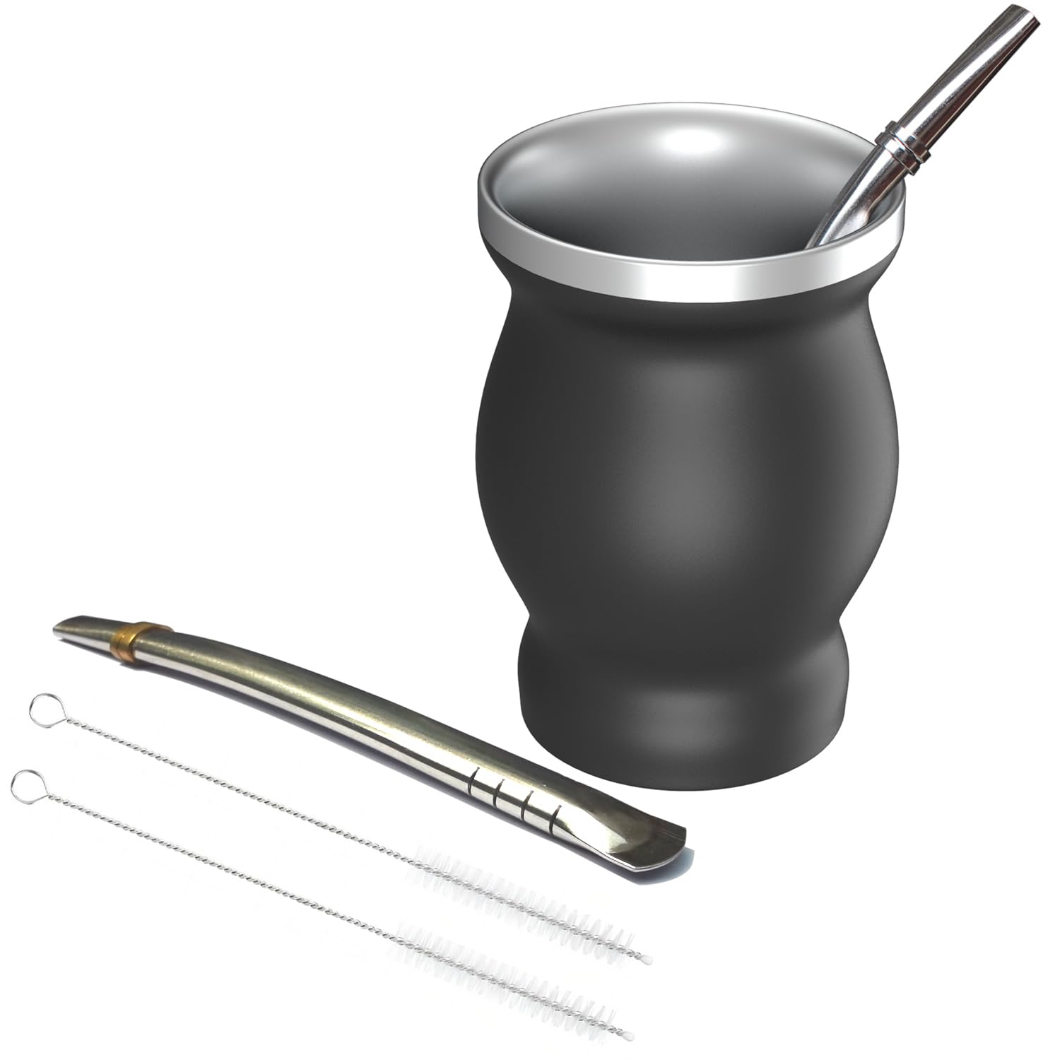 Photo 1 of Beruth 8oz Yerba Mate Cup Set, Double Wall 304 Stainless Steel Mate Gourd, Heat Insulated Mug & Anti-Scalding Design, Includes 2 Bombillas & Cleaning Brush ?Black?