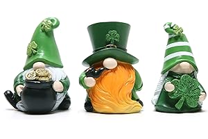 Hodao St Patrick's Day Resin Figurine Set of 3 Gnome Resin Doll St. Patricks Day Decorations Irish Green Clover Faceless Doll Decoration Holiday Ornaments