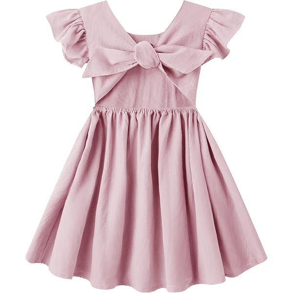 Amazon.com: LYXIOF Toddler Baby Girl Cotton Linen Summer Dress Ruffle  Sleeve Back Bowknot Kids Beach Dresses Beige 80CM: Clothing, Shoes & Jewelry