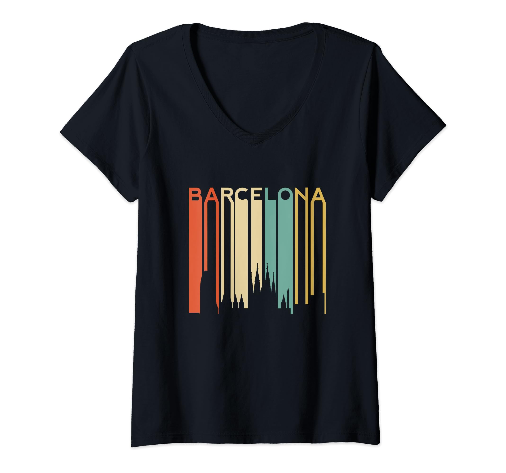 Barcelona Espana Spain Catalonia Spanish Espanol Retro EU V-Neck T-Shirt