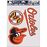 MLB Baltimore Orioles Decal Multi Use Fan 3 Pack, Team Colors, One Size