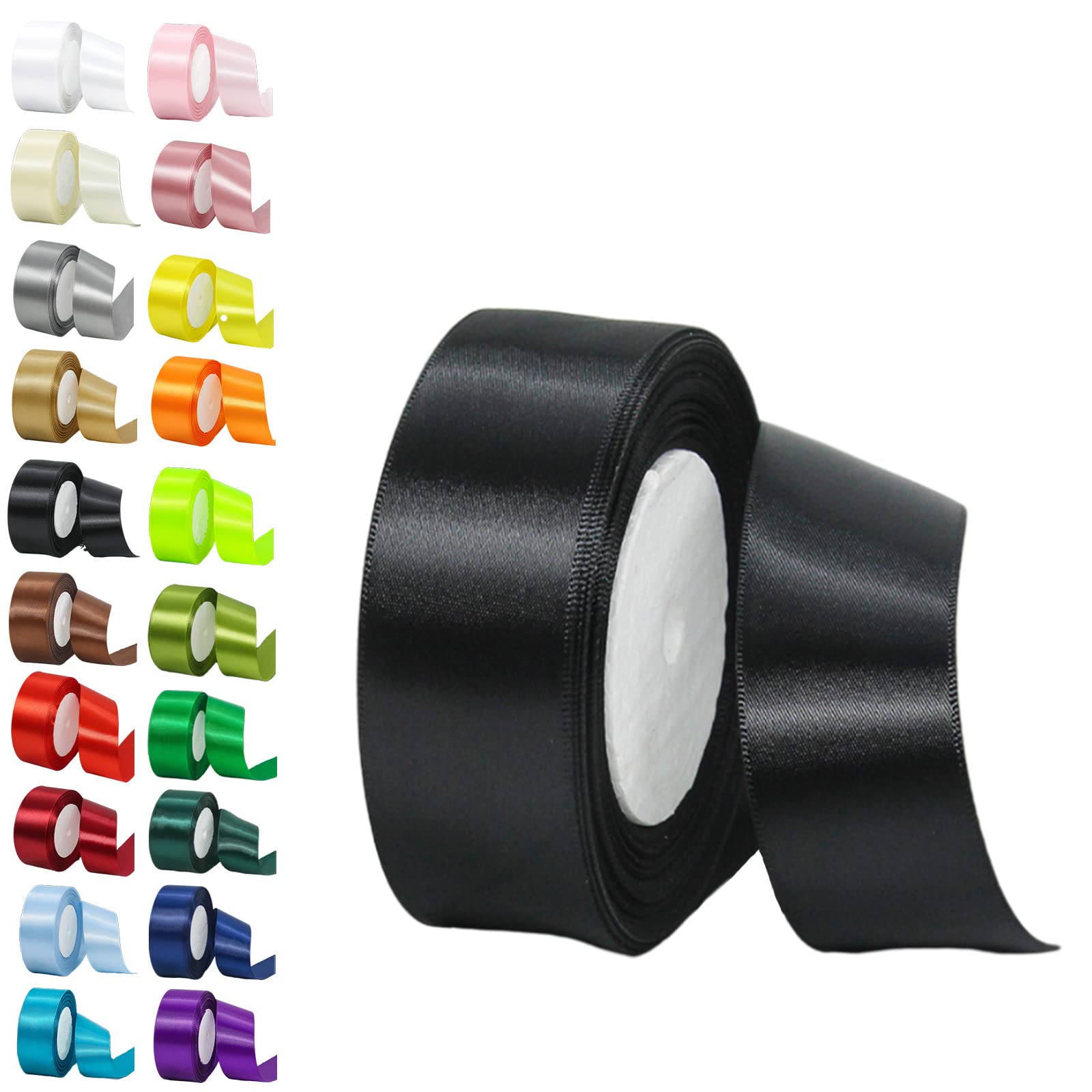 40mm Black Ribbon, 22M 1.5Inch Black Solid Fabric Double Sided Satin Decorative Ribbon for Gift Wrapping, Wedding, Floral & Xmas Presents