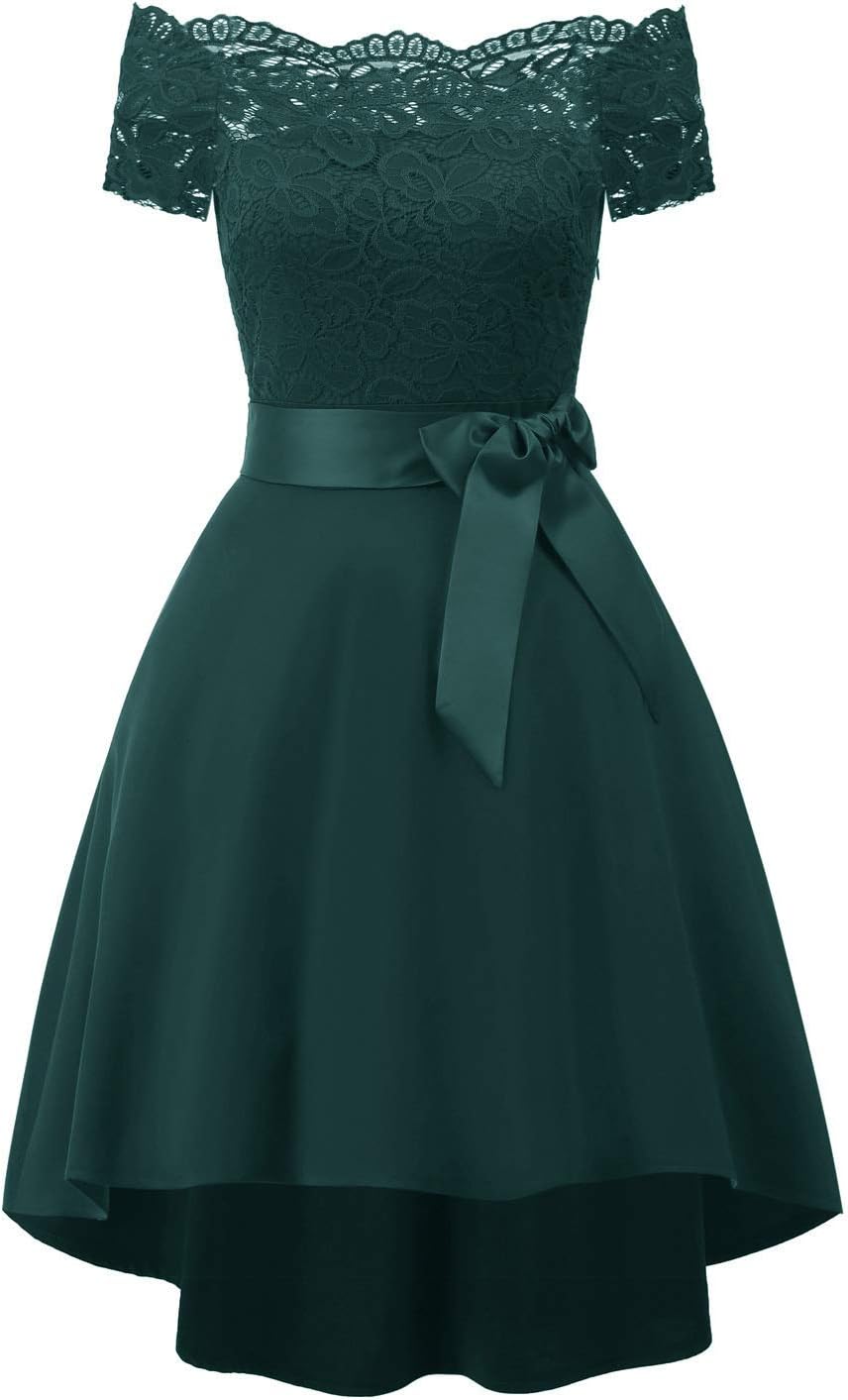 Bright Deer Women Lace Scallop Bardot Dip Hem Vintage Pinup Elegant Dress