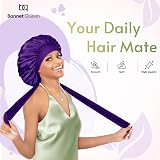 BONNET QUEEN Silk Bonnet for Sleeping Curly Hair Satin Night Cap Dark Purple view 2