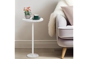 OYEAL Pedestal Side Table for Small Spaces Round Bar Table with Marble Base, White