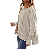 Tankaneo Womens Oversized Long Sleeve Shirts V Neck Tshirts Casual Loose Fit Tunic Tops for Leggings with Thumb Holes