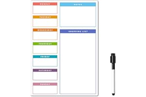 THE MAGNET SHOP Magnetic Dry Erase White Board Planner for Fridge | Apartment Essentials and Home Organization Must Have | Family Planning, Grocery List, Whiteboard Calendar, Chore Chart | Multi-Color 12" x 16"