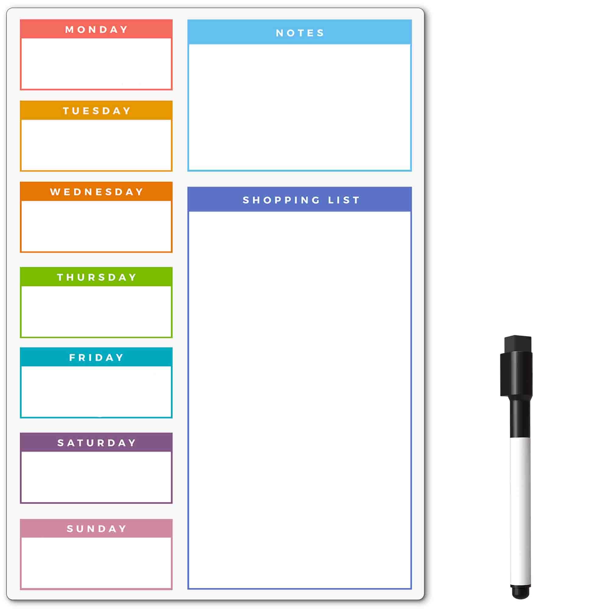 TMS Magnetic Weekly Planner and Dry Wipe Pen, Meal Planner and Shopping List, Fridge Whiteboard for Meal Prep, Notes and Reminders, Daily Plan - Dry Erase Memo Board, Kitchen or Office