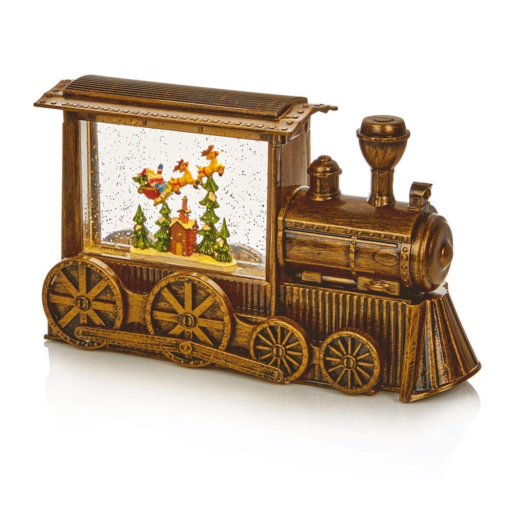 29cm Gold Water Spinner Christmas Train and with Santa Scene Decoration