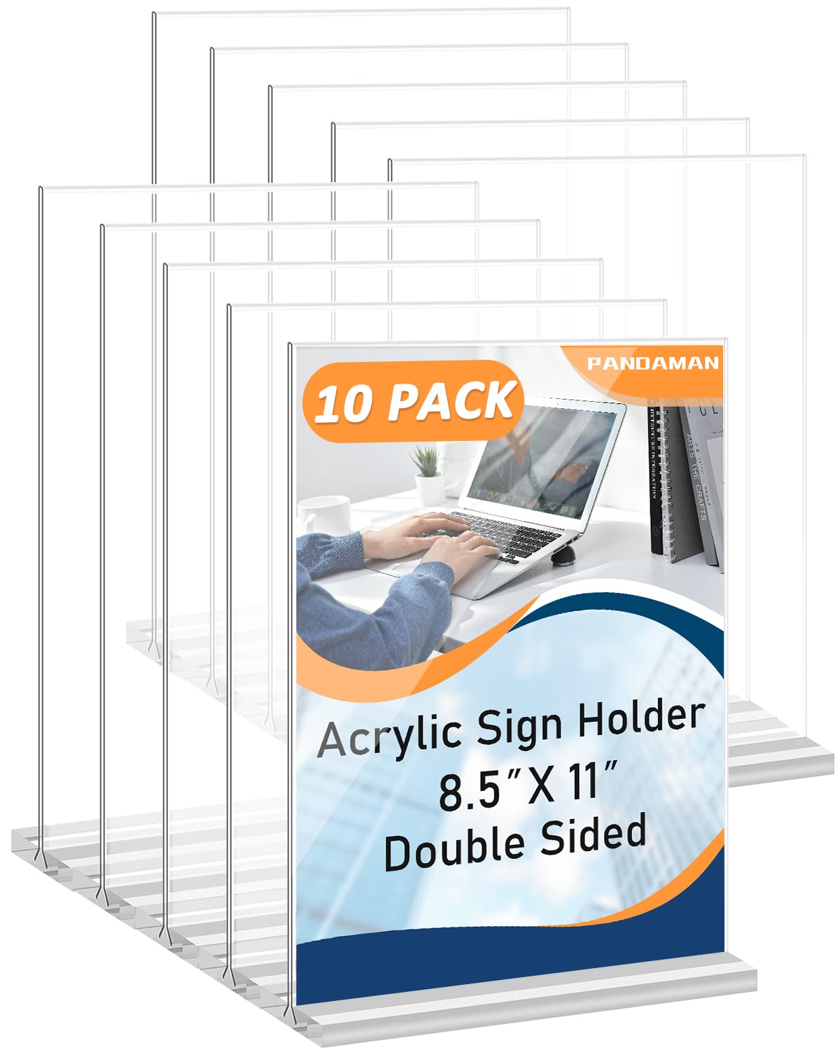 Photo 1 of Pandaman PANDAMAN 10 Pack Acrylic Sign Holder 8.5 x 11, Vertical Double-Sided Acrylic Stands for Display, Plastic Sign Holder 8.5 x 11 Standing for Restaurant, Office, Store, Coffee Shop
