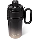 EffiBrill Insulated Travel Coffee Mug - 16 oz Stainless Steel Tumbler with Straw, Leak Proof Lid & Handle, Double Wall Vacuum for Hot/Cold Retention, Gym & Commute, Black