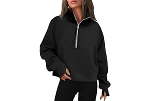 WYNNQUE Womens Half Zip Cropped Pullover Sweatshirts Fleece Quarter Zipper Hoodies Winter Clothes Sweaters Thumb Hole