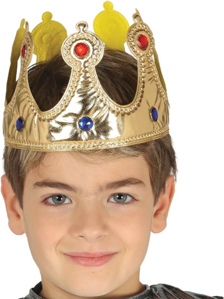 Kids Gold King Crown Soft Metallic Fabric Jewelled Fancy Dress Costume Accessory