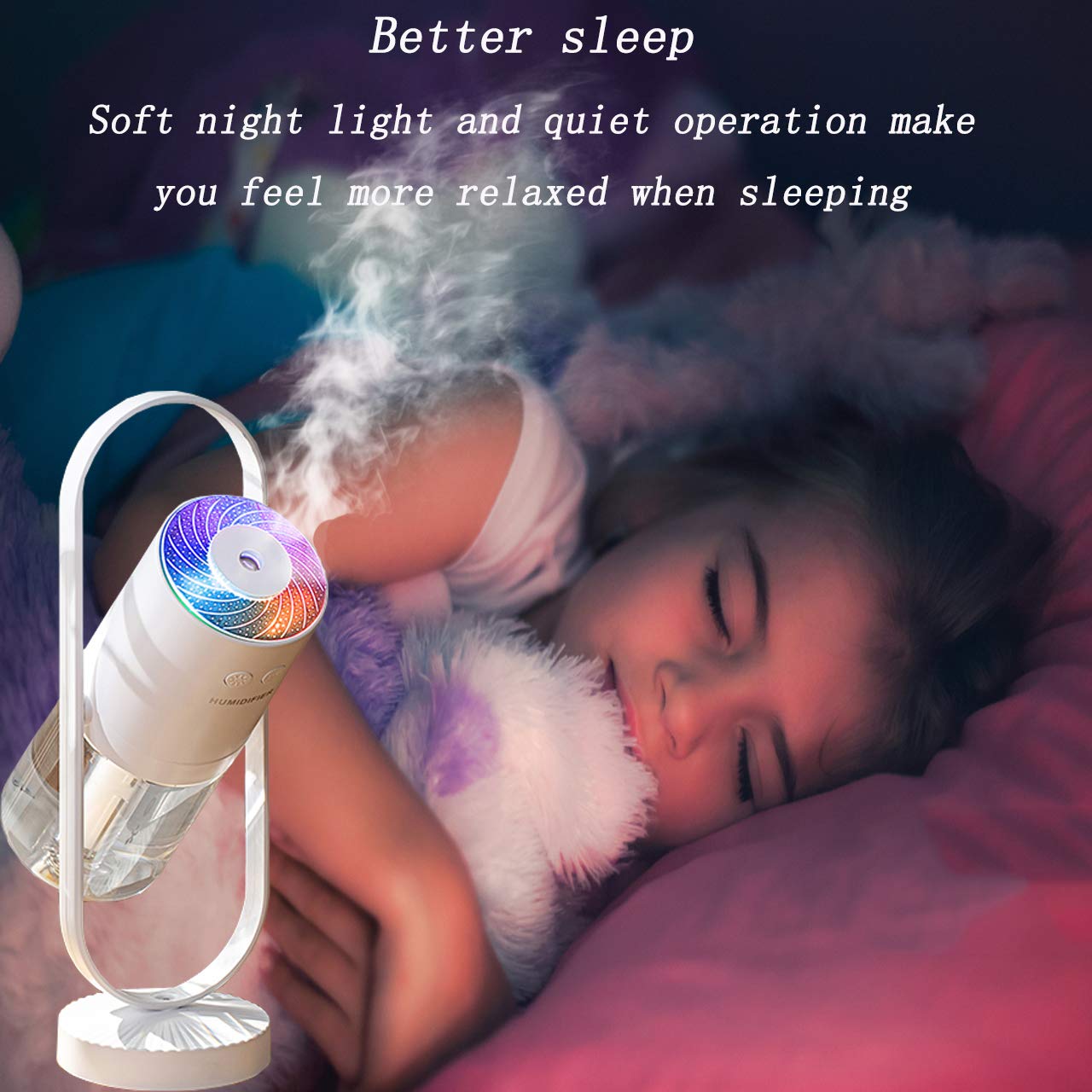 fuliying Cool mist humidifier-Portable mini humidifier with led lights,usb portable air humidifier ultra-quiet, Suitable for Babies, Kids, Indoor, Bedroom, Office, Car, Travel