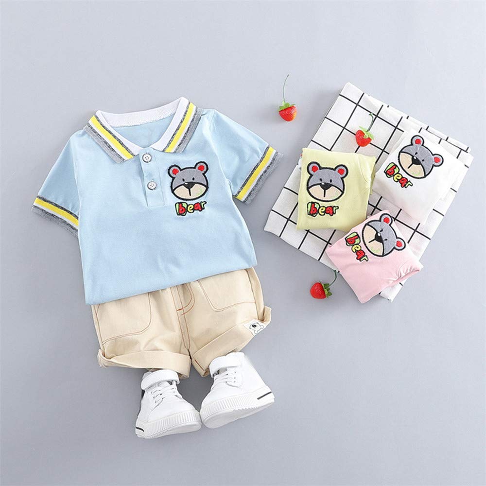 Felz Ropa Bebe Nino Pijama Verano Recien Nacido 6 Meses A 3 Anos Verano Casual Camiseta De Manga Corta Con Estampado De Osos Pantalones Cortos De Color Liso Conjunto De Ropa 2pc Original Ropa