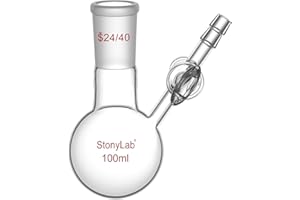 stonylab Reaction Flask with Glass Stopcock Valve, 24/40 Joint, Borosilicate Glass Single-Neck Round Bottom Flask, for Labora