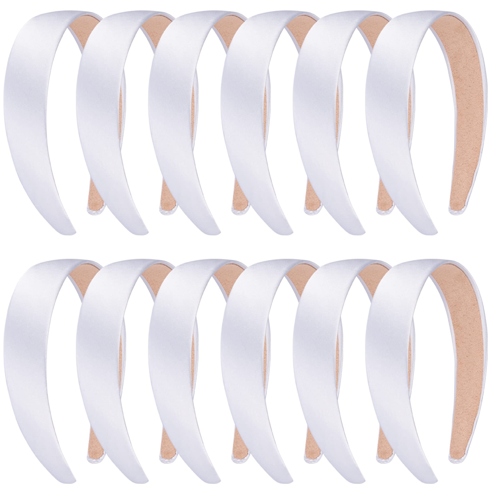 SIQUK 12 Pieces Satin Headbands 1 Inch Wide Headbands Non-slip White Headband DIY Headband for Women and Girls