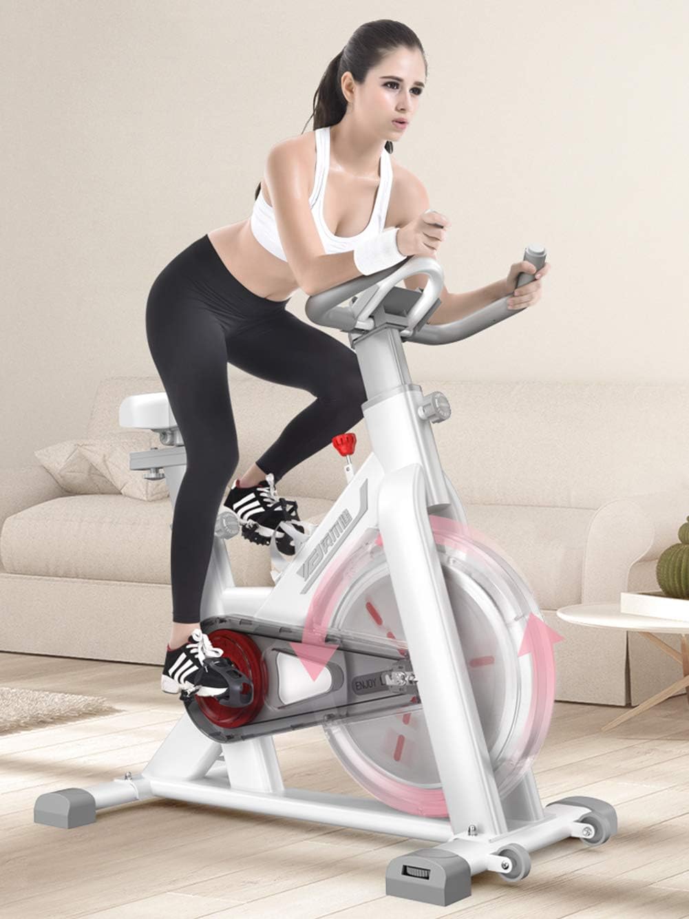 Xue Exercise Bike Recumbent Spin Cycling Bike Indoor Cycle Stationary Workout Equipment with Pulse W/LCD Display And Adjustable Foot for Home Office