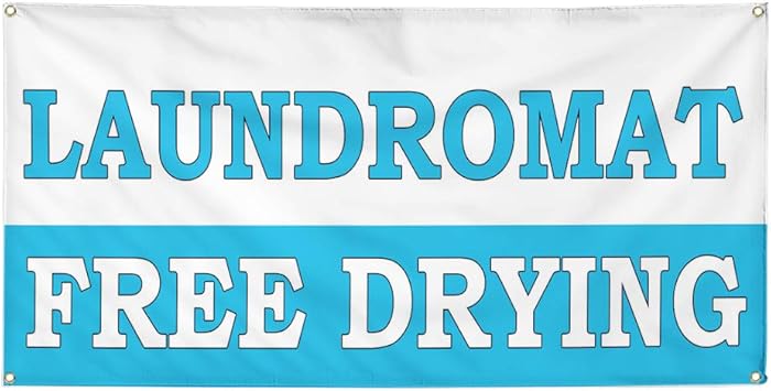 Amazon Com Vinyl Banner Sign Laundromat Free Drying White Blue
