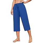 Larmliss Womens Capri Pants Casual Wide Leg Drawstring Elastic Waist Loose Lounge Cropped Pants with Pockets