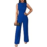 DAAWENXI Women's Casual Sleeveless Jumpsuits Dressy Mock Neck Wide Leg Pants Rompers One Piece Jumpers