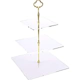 Jusalpha 3 Tier Acrylic Square Cupcake Stand, Dessert Display Tower (Gold Version 2, 1) 3SG-V2