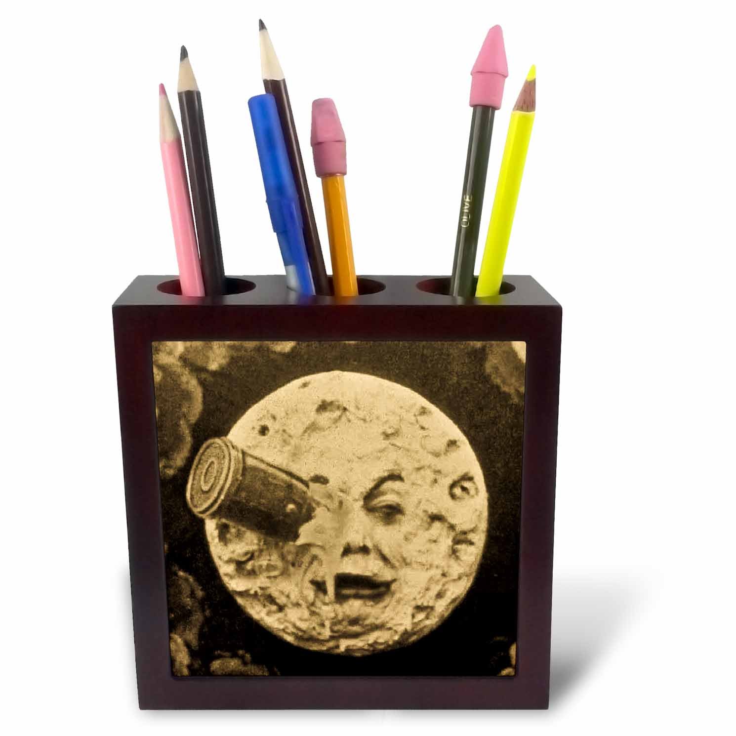 3dRose ph_50664_1 5-Inch a Trip to the Moon (Antique Sepia) Tile Pen Holder