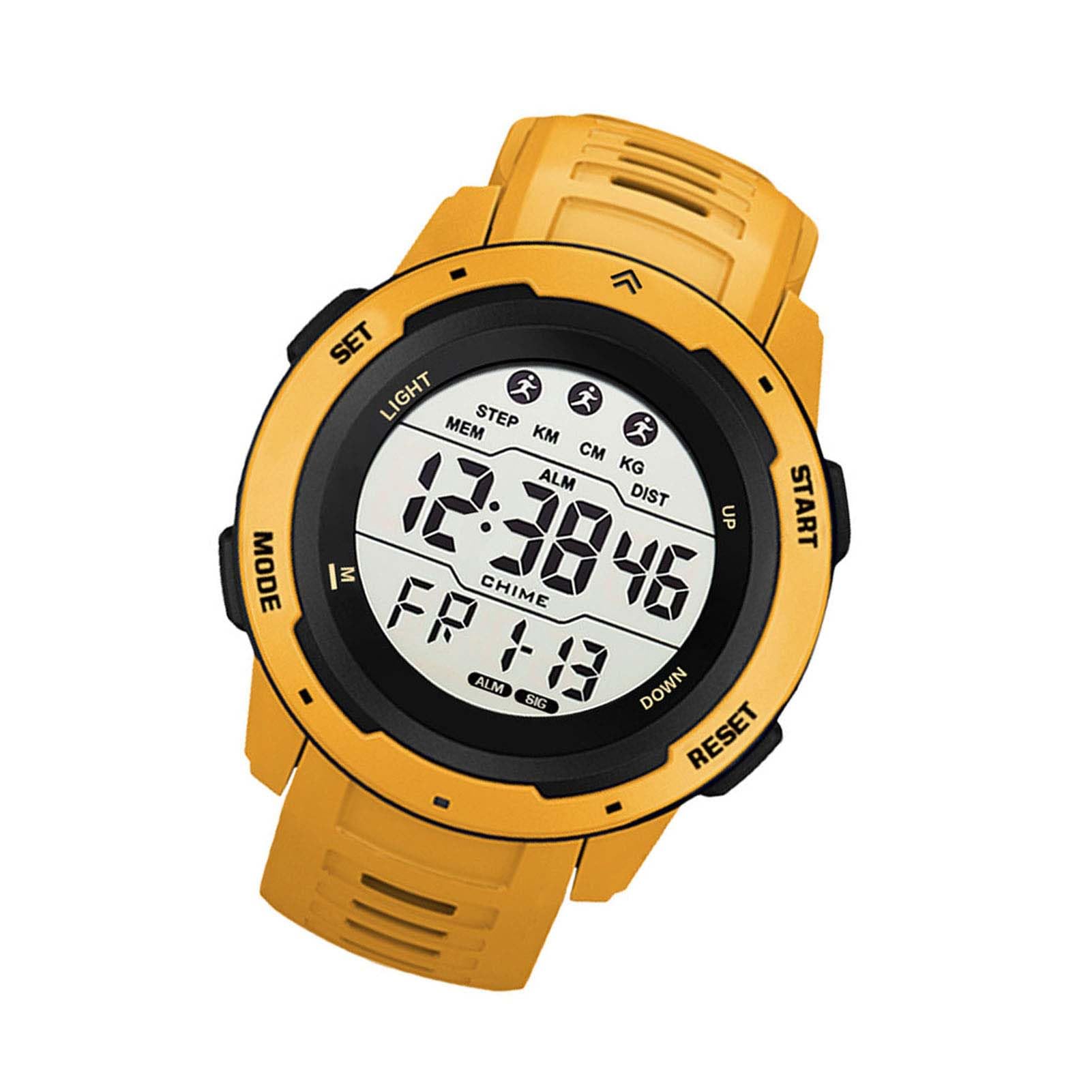 SPYMINNPOO Digital Sports Watch, Multifunctional Waterproof Luminous Timing Mens Sport Running Watch for Outdoor (Yellow)