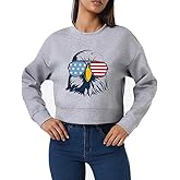 Ymoshoe 4th of July Sweatshirts For Women USA Cropped Sweatshirt American Flag Sweaters Long Sleeve Patriotic Crop Tops 2025
