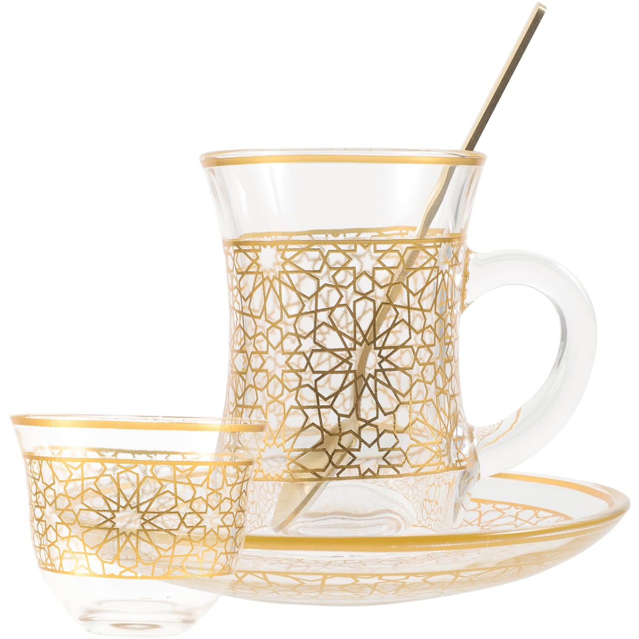 Angoily Cup Set with Saucer and Spoon 4Oz Glass Milk Cups for Home Office Enjoying Espresso Latte and Hot Drinks