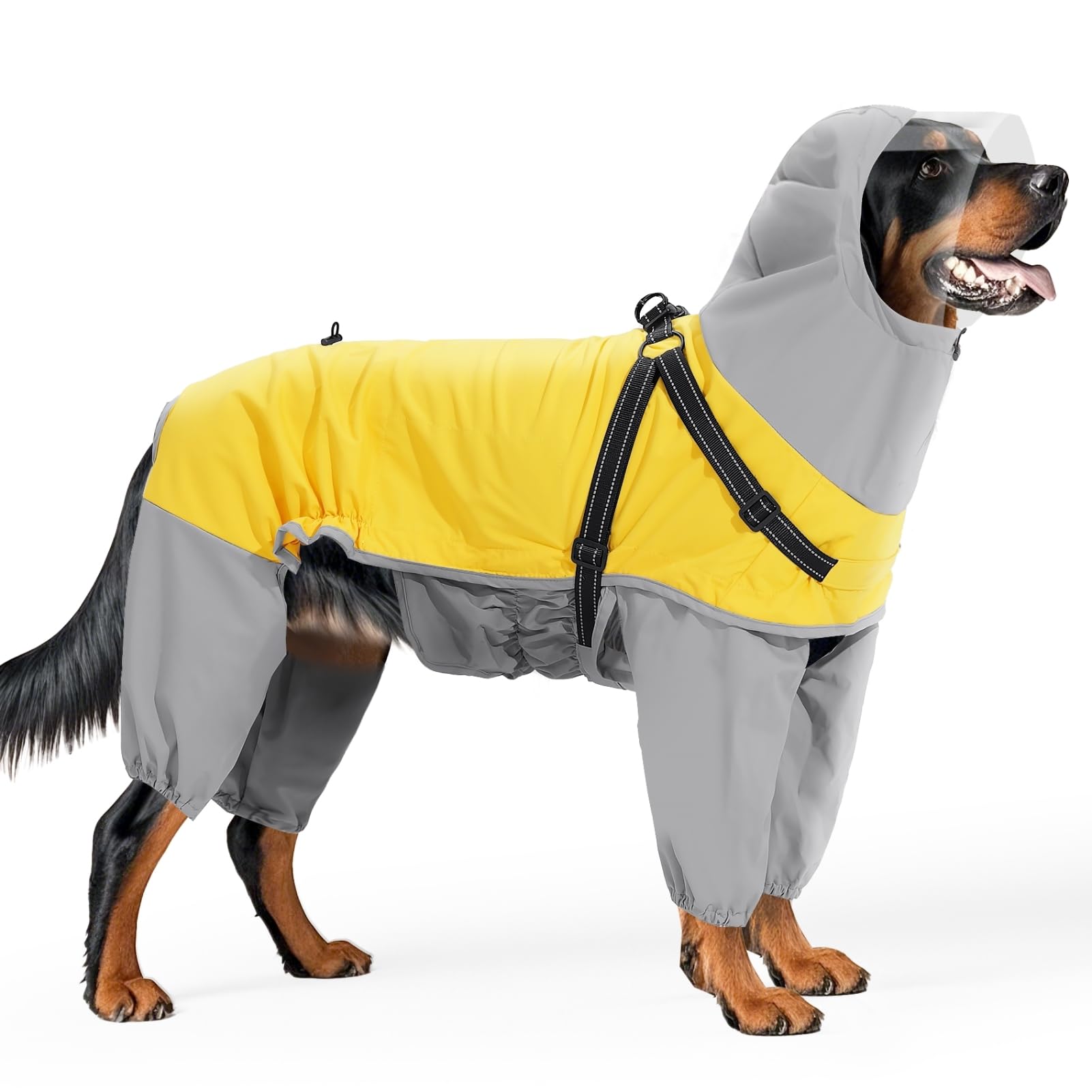 Photo 1 of Mfiker Dog Raincoat with Harness and Hooded Adjustable, Waterproof Rain Jacket, for Medium Large Dogs, Windproof Rain Coat for Rainy Windy Snowy, L